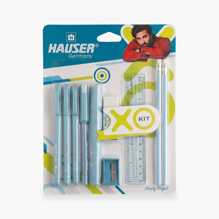 Училишен сет Hauser XO во блистер: пенкало, молив, маркер, гума и острилка